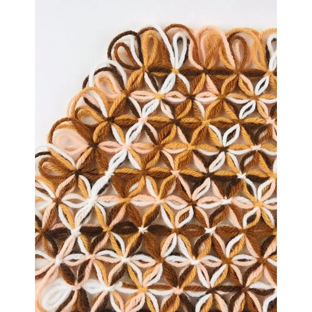 Vintage Handmade Loom Crochet Placemats Yarn Trivet Rust & Peach Colored Set 5